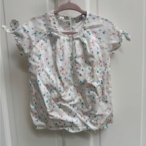 Marese 3T GirlsWhite and Blue Heart Short Sleeve Blouse with Ruffle Sleeves